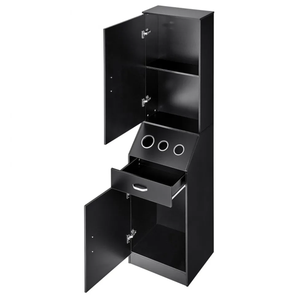 VEVOR Salon Organizer, Station Unit for Hair Professionals, Equipped with 3 Holders for Hair Dryers, Storage Spaces, and a Single Drawer, in Black