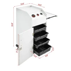 VEVOR Salon SPA Beauty Hairdressing Cart White Storage Trolley with 4 Drawers Rolling Wheels Lockable 2 Keys with Hairdryer Holder Space-Saving Side Tray