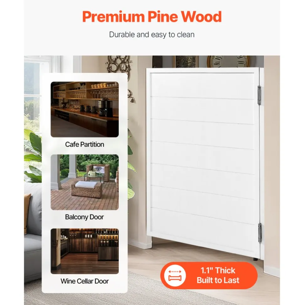 VEVOR Saloon Doors, 32"W x 42" H Single Swinging Cafe Interior Doors, Square Design Premium Pine Wood, with Hinges & Hardware Kit, Easy to Install, for Hallway Kitchen Bar Pub Entrance, White