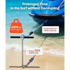 VEVOR Sand Anchor, 36 in Stainless Steel Beach Anchor, Screw in Sand Boat Anchors with Spiral Blade, Shallow Water Boat Auger Anchors, for Securing Jet Ski PWC Pontoon Kayak on Beaches and Sandbars