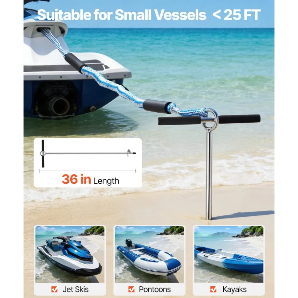 VEVOR Sand Anchor, 36 in Stainless Steel Beach Anchor, Screw in Sand Boat Anchors with Spiral Blade, Shallow Water Boat Auger Anchors, for Securing Jet Ski PWC Pontoon Kayak on Beaches and Sandbars