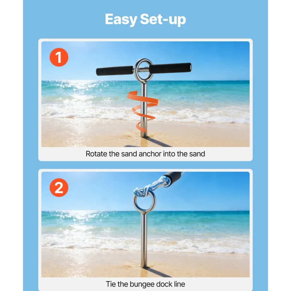VEVOR Sand Anchor, 36 in Stainless Steel Beach Anchor, Screw in Sand Boat Anchors with Spiral Blade, Shallow Water Boat Auger Anchors, for Securing Jet Ski PWC Pontoon Kayak on Beaches and Sandbars