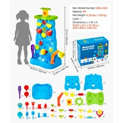 VEVOR Sand and Water Table for Toddlers, Double-Sided Kids Activity Waterfall Playset with 37PCS Accessories, Kids Activity Sensory Table, Outdoor Summer Sand Water Play Table for 3+ Years Boys Girls