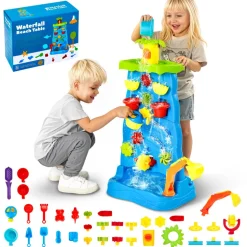 VEVOR Sand and Water Table for Toddlers, Double-Sided Kids Activity Waterfall Playset with 37PCS Accessories, Kids Activity Sensory Table, Outdoor Summer Sand Water Play Table for 3+ Years Boys Girls