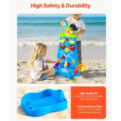 VEVOR Sand and Water Table for Toddlers, Double-Sided Kids Activity Waterfall Playset with 37PCS Accessories, Kids Activity Sensory Table, Outdoor Summer Sand Water Play Table for 3+ Years Boys Girls