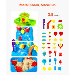 VEVOR Sand and Water Table for Toddlers, Double-Sided Kids Activity Waterfall Playset with 37PCS Accessories, Kids Activity Sensory Table, Outdoor Summer Sand Water Play Table for 3+ Years Boys Girls
