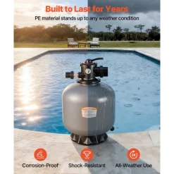 VEVOR Sand Filter, 20-Inch, 50 GPM Above Inground Swimming Pool Sand Filter System, with 7-Way Multi-Port Valve, Backwash, Rinse, Recirculate, Waste, Winter, Closed Modes, for Above In Ground Pools