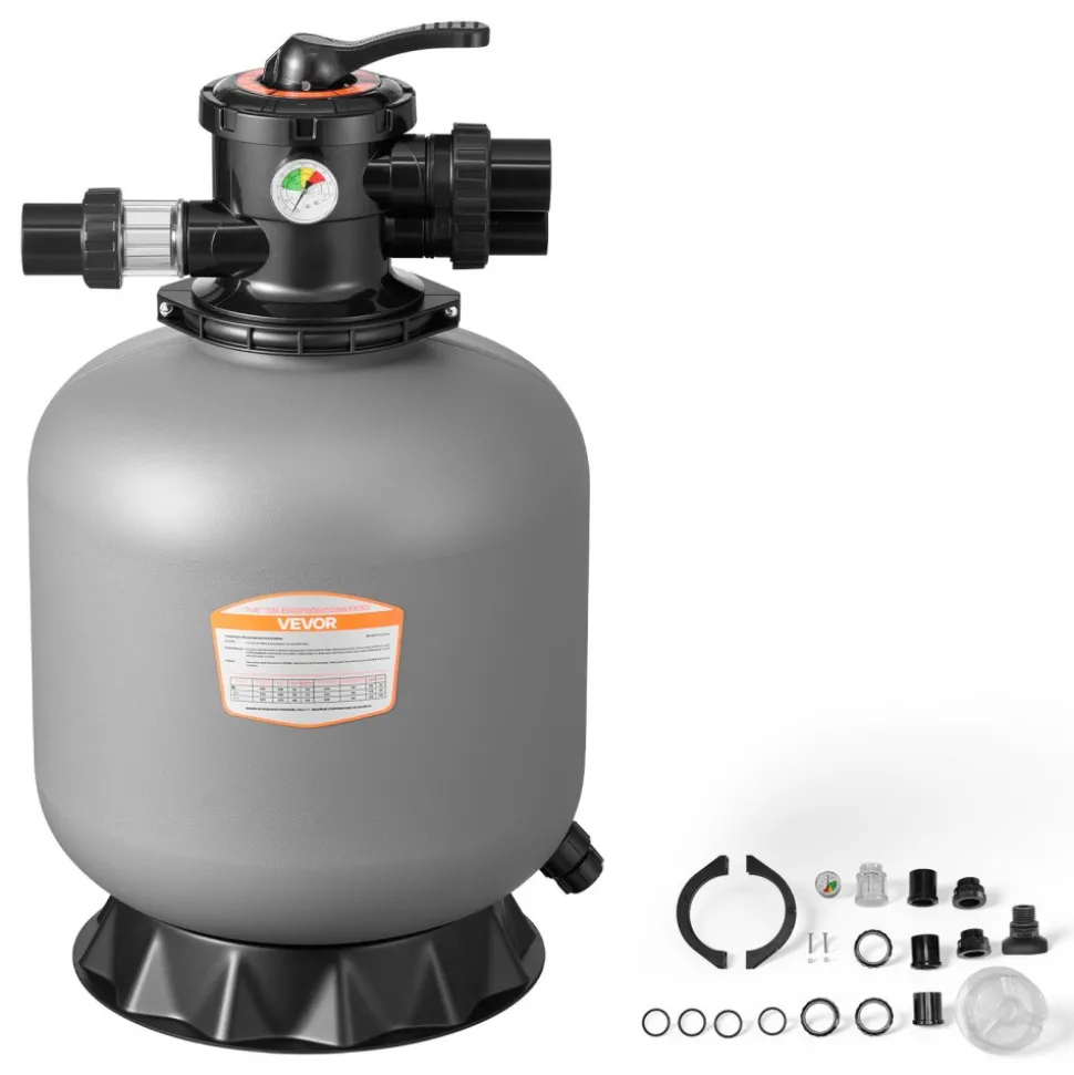 VEVOR Sand Filter, 18-Inch, 40 GPM Above Inground Swimming Pool Sand Filter System, with 7-Way Multi-Port Valve, Backwash, Rinse, Recirculate, Waste, Winter, Closed Modes, for Above In Ground Pools