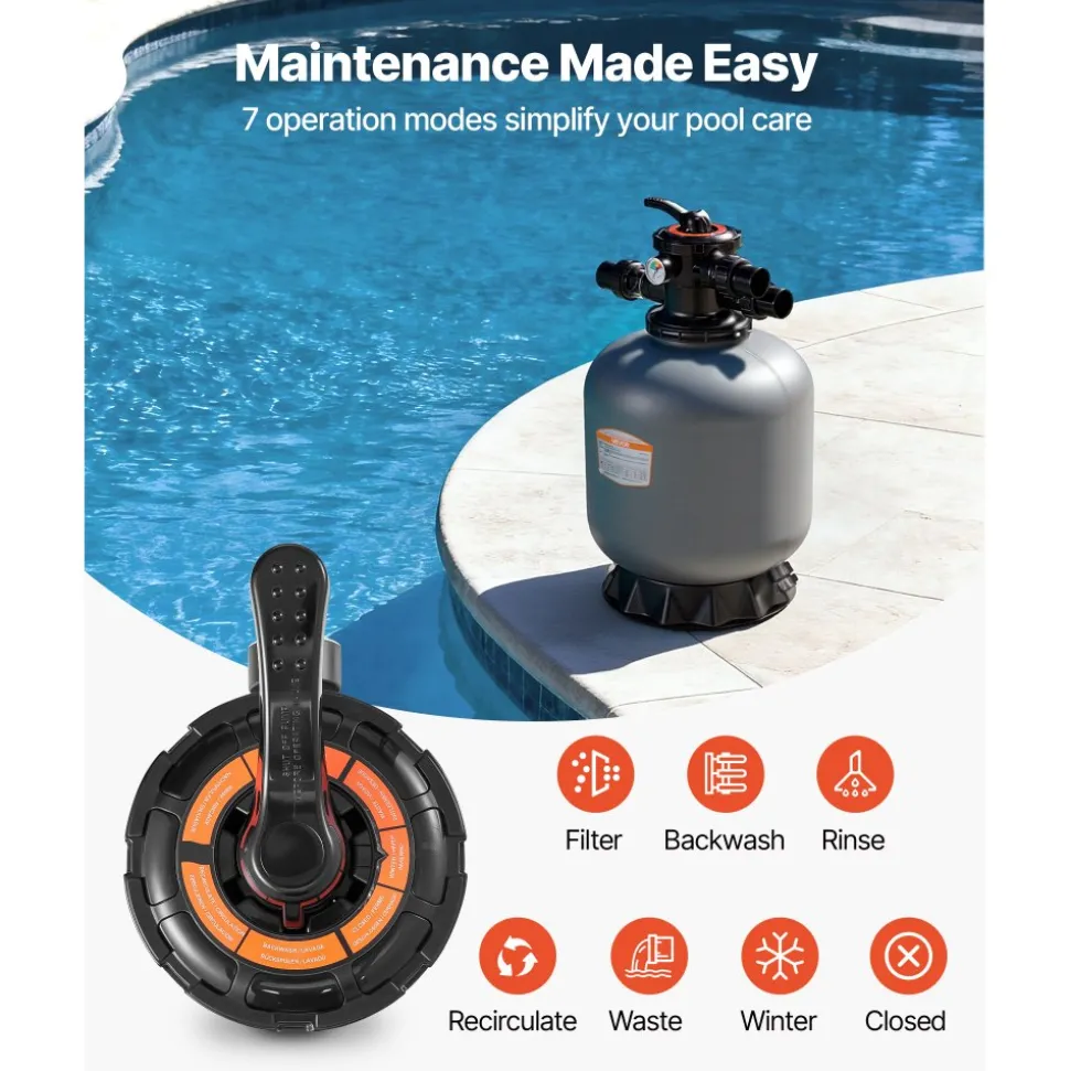 VEVOR Sand Filter, 18-Inch, 40 GPM Above Inground Swimming Pool Sand Filter System, with 7-Way Multi-Port Valve, Backwash, Rinse, Recirculate, Waste, Winter, Closed Modes, for Above In Ground Pools