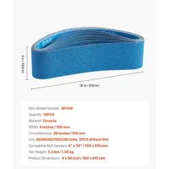 VEVOR Sanding Belts, 2 x 72-inch Belt Sander Sanding Belts, 6 PCS (Each of 120 240 400 600 800 1000 Grits) Silicon Carbide for Knife Sharpening, Metalworking, Composites, Plastic Finishing