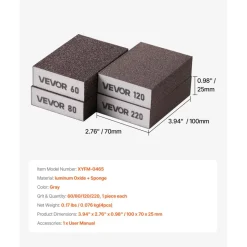 VEVOR Sanding Sponge, 10 Pcs, 60/80/120/180/220 Grit Assortment(2 Each), Washable and Reusable Sanding Blocks for Dry & Wet Use, Coarse to Fine Sandpaper Blocks, for Drywall Wood Metal Furniture