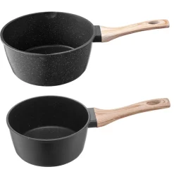 VEVOR Saucepan Set, 1.5 QT & 2.5 QT Nonstick Saucepan with Glass Lids, Multipurpose Cooking Sauce Pots with Detachable Handles, Sauce Pan Kitchen Cooking Pot with Coating, Induction Compatible, Black