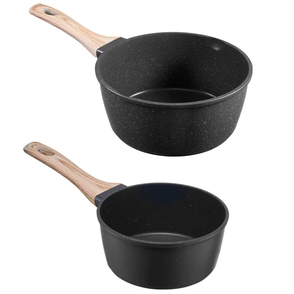 VEVOR Saucepan Set, 1.5 QT & 2.5 QT Nonstick Saucepan with Glass Lids, Multipurpose Cooking Sauce Pots with Detachable Handles, Sauce Pan Kitchen Cooking Pot with Coating, Induction Compatible, Black