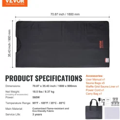VEVOR Sauna Blanket for Detoxification, Portable Far Infrared Sauna for Home Relaxation, 1-6 Level Adjustable Temprature Rannge 95-185℉, 1-60 Minutes Timer, Far Infrared Carbon Heating Sauna Bag