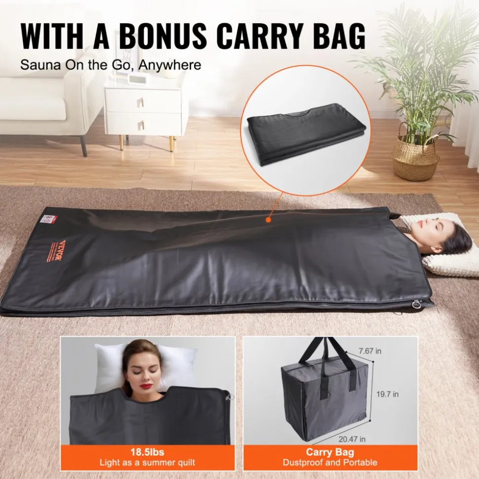VEVOR Sauna Blanket for Detoxification, Portable Far Infrared Sauna for Home Relaxation, 1-6 Level Adjustable Temprature Rannge 95-185℉, 1-60 Minutes Timer, Far Infrared Carbon Heating Sauna Bag