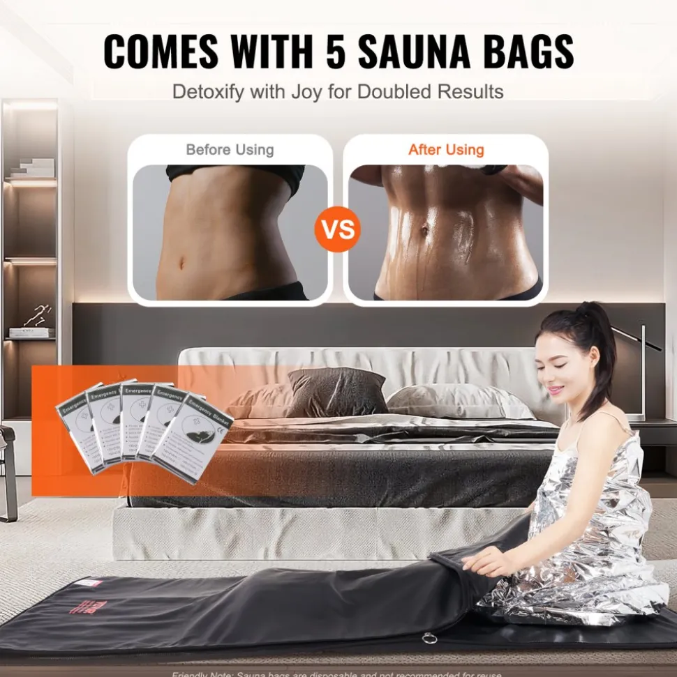 VEVOR Sauna Blanket for Detoxification, Portable Far Infrared Sauna for Home Relaxation, 1-6 Level Adjustable Temprature Rannge 95-185℉, 1-60 Minutes Timer, Far Infrared Carbon Heating Sauna Bag