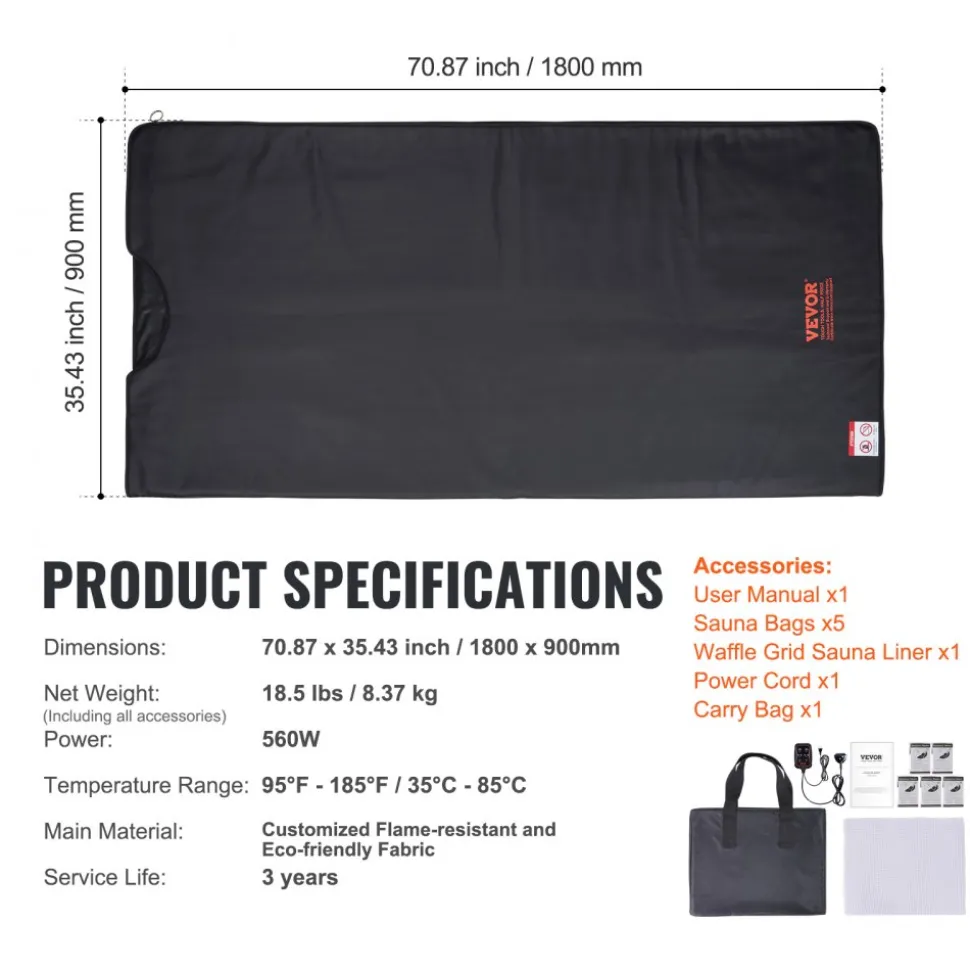 VEVOR Sauna Blanket for Detoxification, Portable Far Infrared Sauna for Home Relaxation, 1-6 Level Adjustable Temprature Rannge 95-185℉, 1-60 Minutes Timer, Far Infrared Carbon Heating Sauna Bag