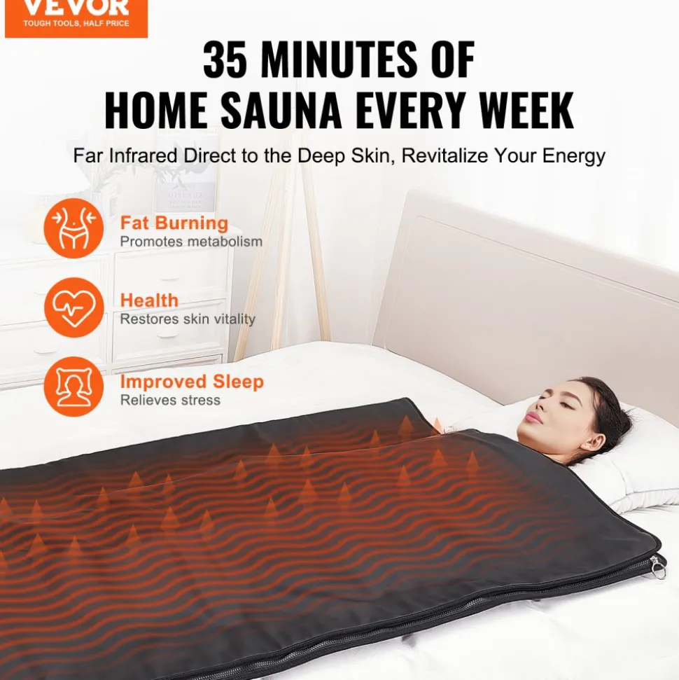 VEVOR Sauna Blanket for Detoxification, Portable Far Infrared Sauna for Home Relaxation, 1-6 Level Adjustable Temprature Rannge 95-185℉, 1-60 Minutes Timer, Far Infrared Carbon Heating Sauna Bag