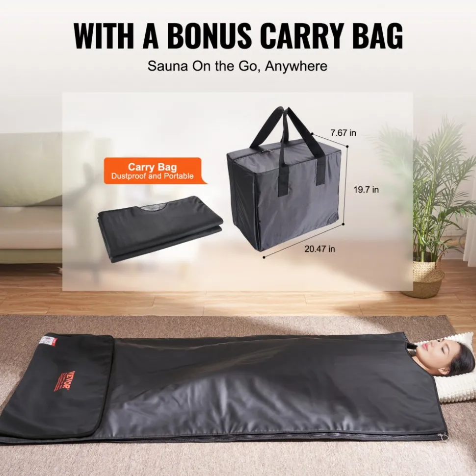 VEVOR Sauna Blanket for Detoxification, Portable Far Infrared Sauna for Home, PU Sauna Bag w/ Therapy Stones & Carbon Fiber Heating, 1-6 Level Adjustable Temp 95-185℉, 1-60 Minutes Timer, 75 x 35in
