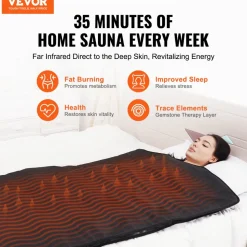 VEVOR Sauna Blanket for Detoxification, Portable Far Infrared Sauna for Home, PU Sauna Bag w/ Therapy Stones & Carbon Fiber Heating, 1-6 Level Adjustable Temp 95-185℉, 1-60 Minutes Timer, 75 x 35in