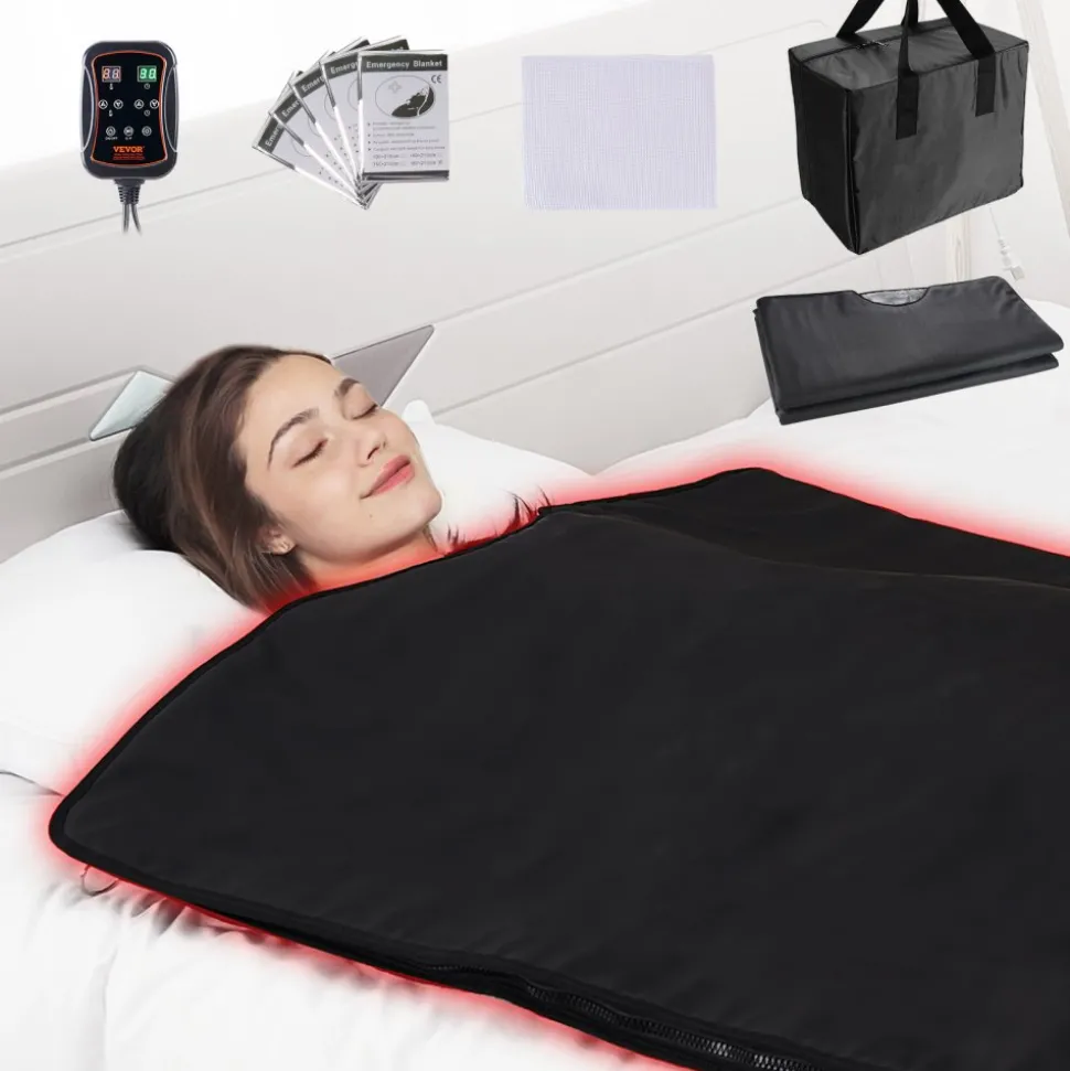 VEVOR Sauna Blanket for Detoxification, Portable Far Infrared Sauna for Home, PU Sauna Bag w/ Therapy Stones & Carbon Fiber Heating, 1-6 Level Adjustable Temp 95-185℉, 1-60 Minutes Timer, 75 x 35in