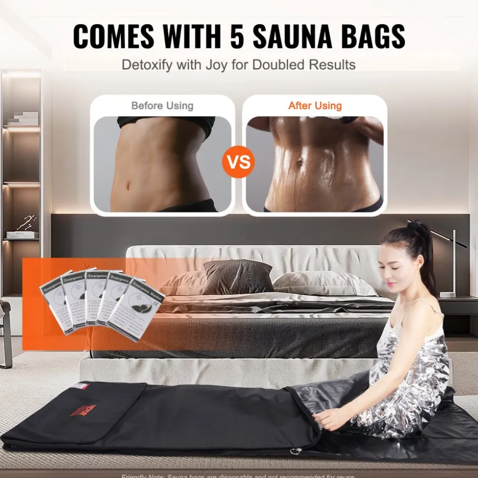 VEVOR Sauna Blanket for Detoxification, Portable Far Infrared Sauna for Home, PU Sauna Bag w/ Therapy Stones & Carbon Fiber Heating, 1-6 Level Adjustable Temp 95-185℉, 1-60 Minutes Timer, 75 x 35in