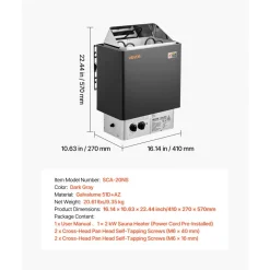VEVOR Sauna Heater, 2KW AC 120V Electric Sauna Stove, Dry Steam Bath Saunas Stove with Pre-Drilled Bracket, Fit 52.9 to 88.2 CU.FT Saunas Rooms, Steam Bath Stoves for Home, Commercial, Leisure Venues