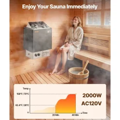 VEVOR Sauna Heater, 2KW AC 120V Electric Sauna Stove, Dry Steam Bath Saunas Stove with Pre-Drilled Bracket, Fit 52.9 to 88.2 CU.FT Saunas Rooms, Steam Bath Stoves for Home, Commercial, Leisure Venues