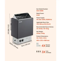 VEVOR Sauna Heater, 4.5KW 220V Electric Sauna Stove, Steam Bath Sauna Heater with Built-In Controls, 3h Timer and Adjustable Temp for Max. 105-210 Cubic Feet, Home Hotel Spa Shower Use