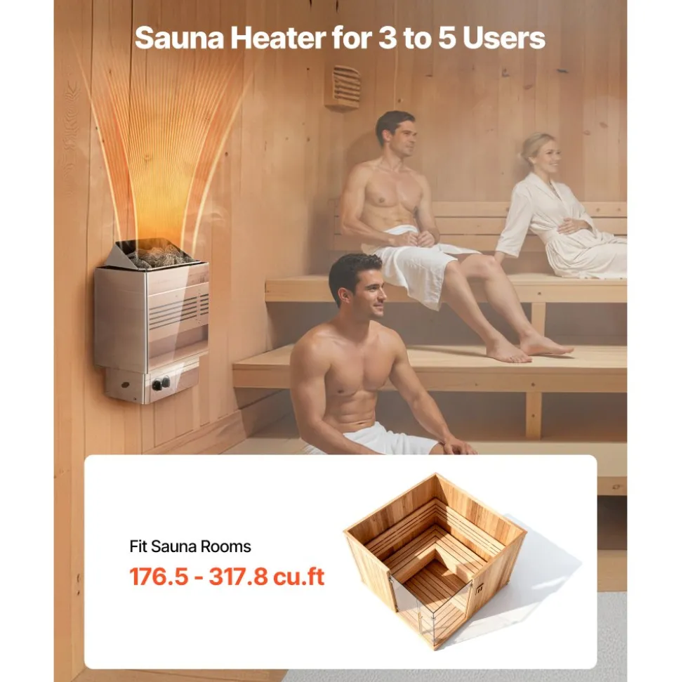 VEVOR Sauna Heater, 6KW 240V Electric Sauna Stove, Dry Steam Bath Saunas Stove with Pre-Drilled Bracket, Fit 176.5 to 317.8 CU.FT Saunas Rooms, Steam Bath Stoves for Home, Commercial, Leisure Venues
