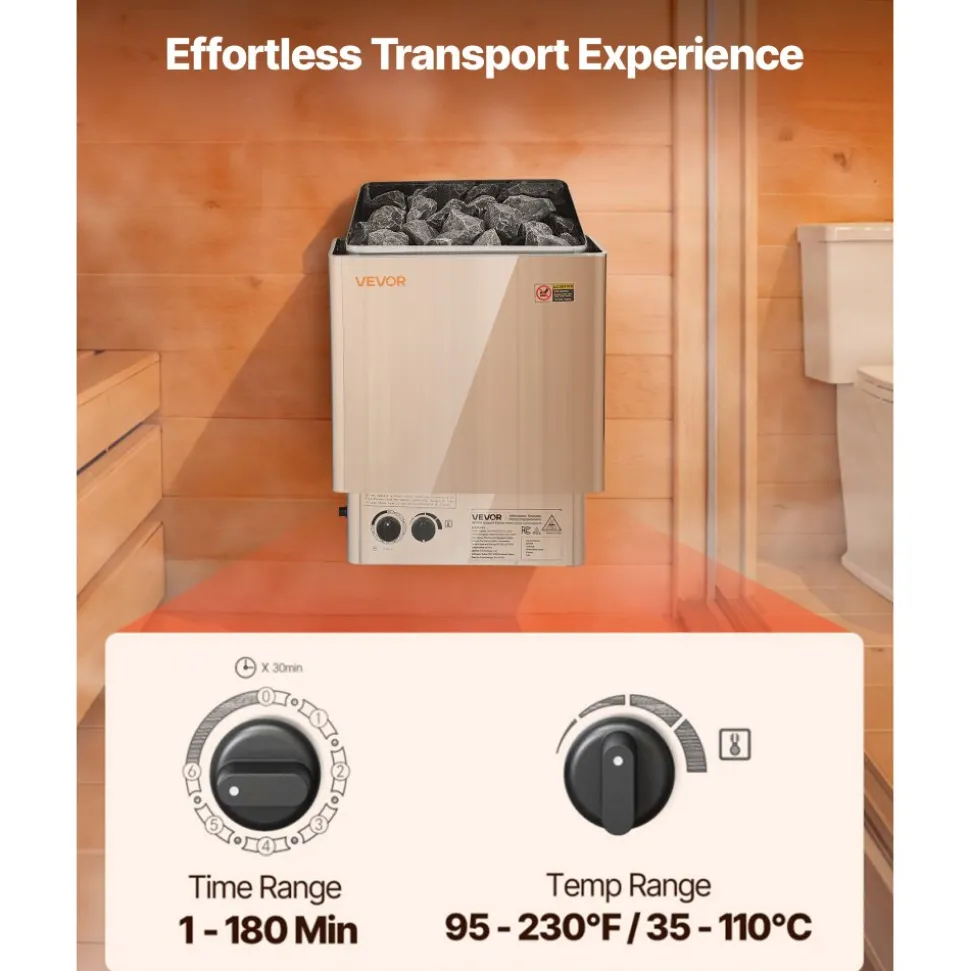 VEVOR Sauna Heater, 6KW 240V Electric Sauna Stove, Dry Steam Bath Saunas Stove with Pre-Drilled Bracket, Fit 176.5 to 317.8 CU.FT Saunas Rooms, Steam Bath Stoves for Home, Commercial, Leisure Venues