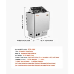 VEVOR Sauna Heater, 6KW 240V Electric Sauna Stove, Dry Steam Bath Saunas Stove with Pre-Drilled Bracket, Fit 176.5 to 317.8 CU.FT Saunas Rooms, Steam Bath Stoves for Home, Commercial, Leisure Venues