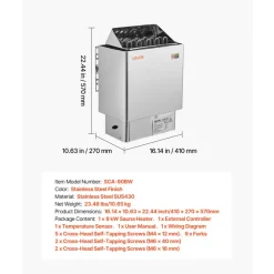 VEVOR Sauna Heater, 9KW 220V Electric Sauna Stove, Steam Bath Sauna Heater with External Digital Controller, 3h Timer and Adjustable Temp for Max. 317-459 Cubic Feet, Home Hotel Spa Shower Use