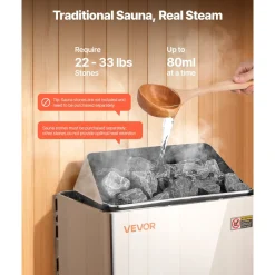 VEVOR Sauna Heater, 9KW 220V Electric Sauna Stove, Steam Bath Sauna Heater with External Digital Controller, 3h Timer and Adjustable Temp for Max. 317-459 Cubic Feet, Home Hotel Spa Shower Use