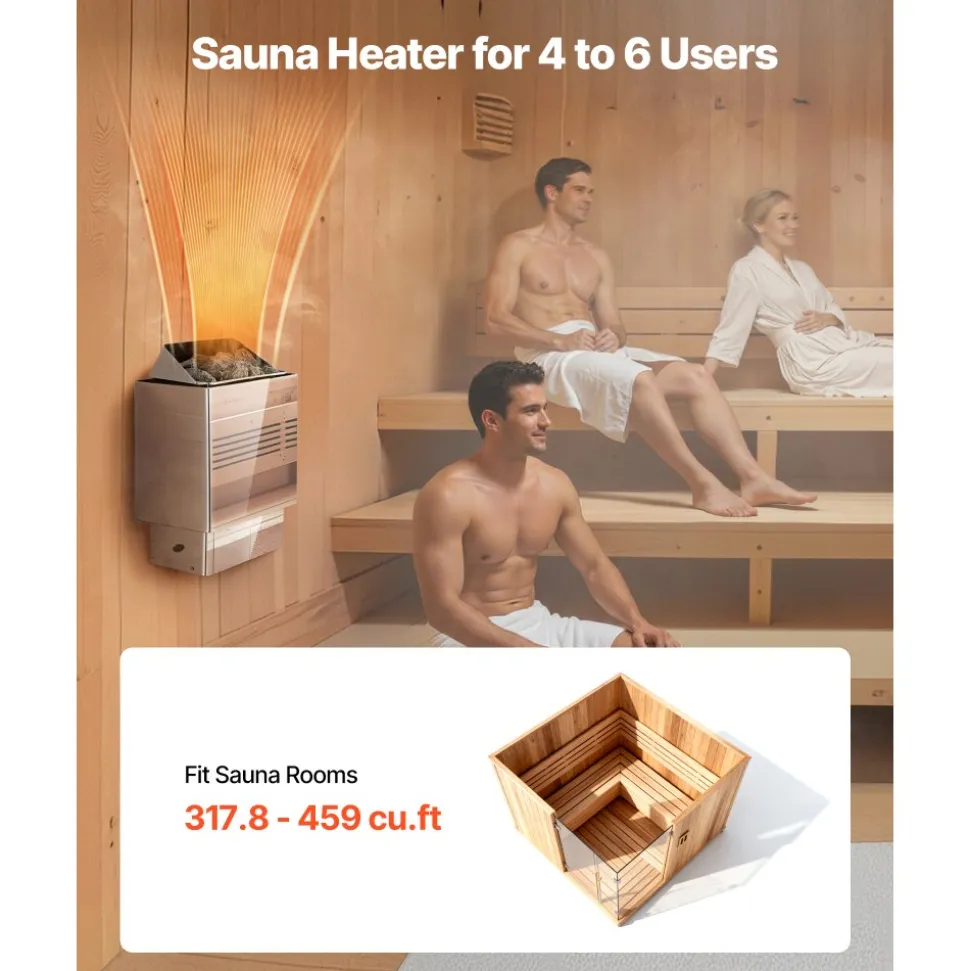 VEVOR Sauna Heater, 9KW 220V Electric Sauna Stove, Steam Bath Sauna Heater with External Digital Controller, 3h Timer and Adjustable Temp for Max. 317-459 Cubic Feet, Home Hotel Spa Shower Use