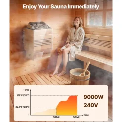 VEVOR Sauna Heater, 9KW 220V Electric Sauna Stove, Steam Bath Sauna Heater with External Digital Controller, 3h Timer and Adjustable Temp for Max. 317-459 Cubic Feet, Home Hotel Spa Shower Use