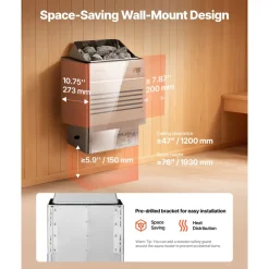 VEVOR Sauna Heater, 9KW 220V Electric Sauna Stove, Steam Bath Sauna Heater with External Digital Controller, 3h Timer and Adjustable Temp for Max. 317-459 Cubic Feet, Home Hotel Spa Shower Use