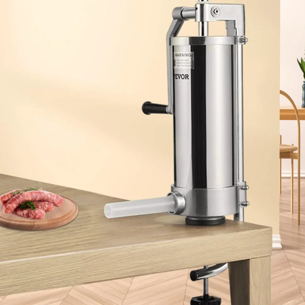 VEVOR Sausage Stuffer, 5LBS/3L Capacity, 304 Stainless Steel Vertical Sausage Stuffer, Sausage Filling Machine with 3 Stuffing Tubes, Suction Base and Manual Crank for Household or Commercial Use