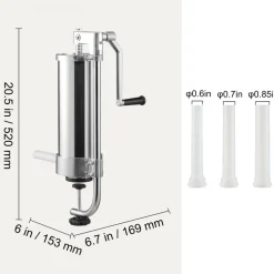 VEVOR Sausage Stuffer, 5LBS/3L Capacity, 304 Stainless Steel Vertical Sausage Stuffer, Sausage Filling Machine with 3 Stuffing Tubes, Suction Base and Manual Crank for Household or Commercial Use