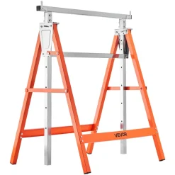VEVOR Saw Horses, 2 Pack Folding Work Horses, 440 lbs Load Capacity Sawhorse with Heavy Duty Legs, Adjustable Height Saw Horse with Non-Slip Foot Pads, for Woodworking, Carpenters & Contractors