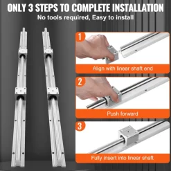 VEVOR SBR20 1200mm Linear Guide Set, Comes with Two 47.2-inch SBR20 Rails and Four SBR20UU Bearings, Perfect for Crafting CNC Routers and Automation Equipment