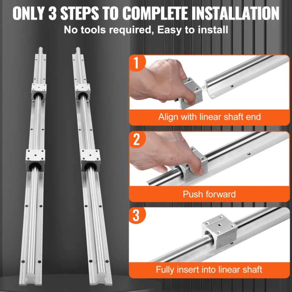 VEVOR SBR20 1200mm Linear Guide Set, Comes with Two 47.2-inch SBR20 Rails and Four SBR20UU Bearings, Perfect for Crafting CNC Routers and Automation Equipment