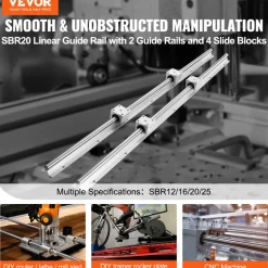 VEVOR SBR20 1200mm Linear Guide Set, Comes with Two 47.2-inch SBR20 Rails and Four SBR20UU Bearings, Perfect for Crafting CNC Routers and Automation Equipment