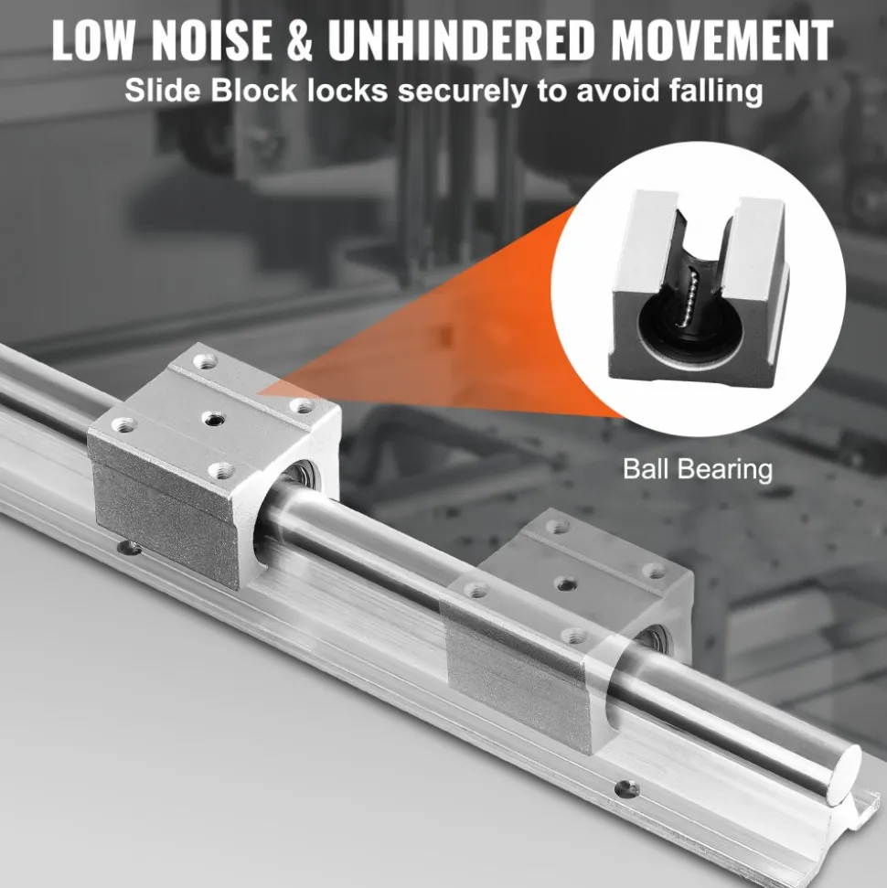 VEVOR SBR20 1200mm Linear Guide Set, Comes with Two 47.2-inch SBR20 Rails and Four SBR20UU Bearings, Perfect for Crafting CNC Routers and Automation Equipment