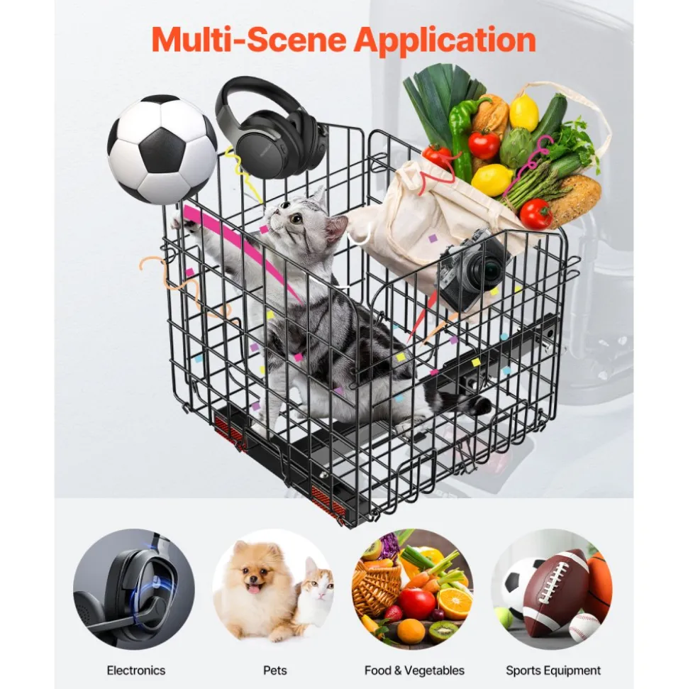 VEVOR Scooter Rear Basket, Folding Metal Wire Basket, Heavy Duty & Spacious Cargo Basket, Works with 1-inch Receiver, Compatible with Most Golden, Drive & Pride Mobility Scooter