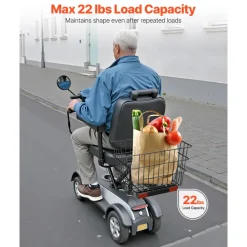 VEVOR Scooter Rear Basket, Heavy Duty Metal Wire Basket with Handle, Spacious Cargo Basket, Works with 1-inch Receiver, Compatible with Most Golden, Drive & Pride Mobility Scooter