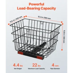 VEVOR Scooter Rear Basket, Heavy Duty Metal Wire Basket with Handle, Spacious Cargo Basket, Works with 1-inch Receiver, Compatible with Most Golden, Drive & Pride Mobility Scooter