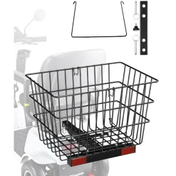 VEVOR Scooter Rear Basket, Heavy Duty Metal Wire Basket with Handle, Spacious Cargo Basket, Works with 1-inch Receiver, Compatible with Most Golden, Drive & Pride Mobility Scooter