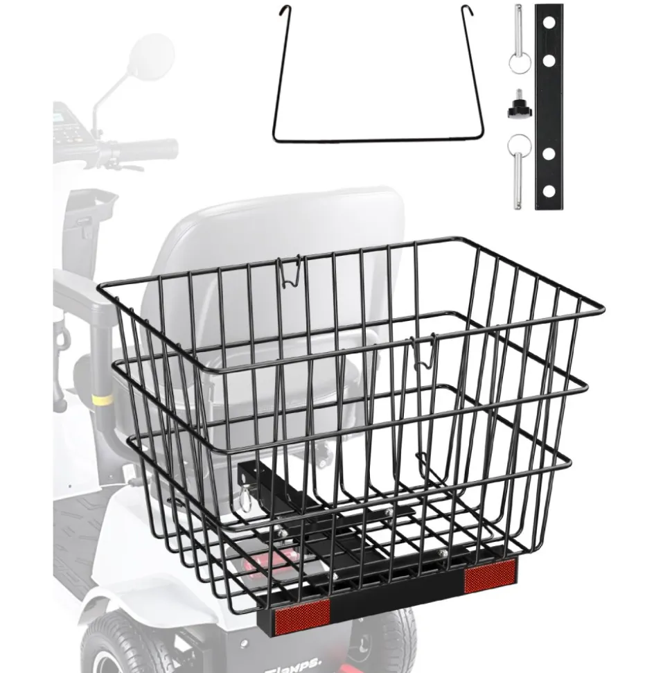 VEVOR Scooter Rear Basket, Heavy Duty Metal Wire Basket with Handle, Spacious Cargo Basket, Works with 1-inch Receiver, Compatible with Most Golden, Drive & Pride Mobility Scooter