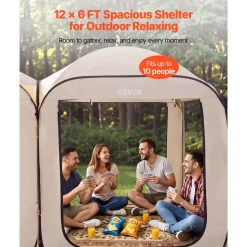 VEVOR Screen House Tent, 12 x 6 ft, 2 in 1 Pop Up Screen Tent, Portable Screened in Canopy with Carry Bag, Netting Sides, Ground Stakes, for Garden, Patio, Backyard, and Outdoor Activities, Beige